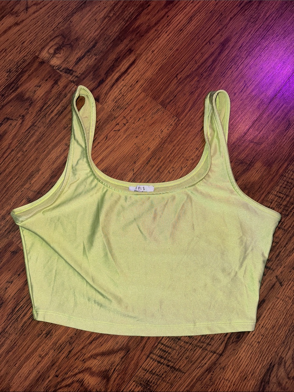 Lime Green Ribbed Scoop Neck Crop Tank Top 2.L2